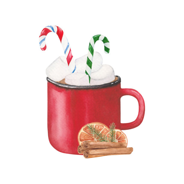 红热巧克力杯，加入棉花糖、焦糖、肉桂、橘子和云杉枝图片下载