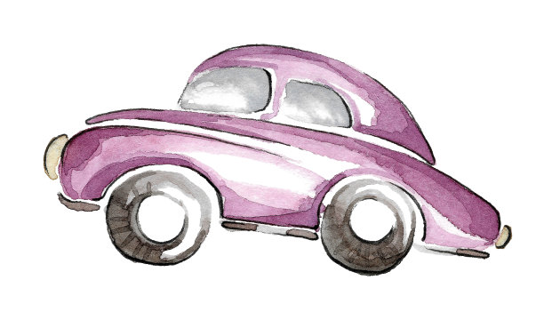 一辆淡紫色的复古流线型汽车，配有棕色车轮图片下载
