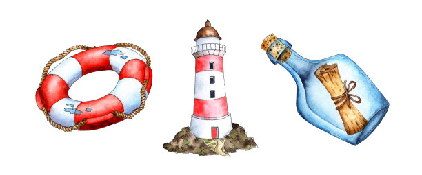 水彩画集瓶与注意图片下载