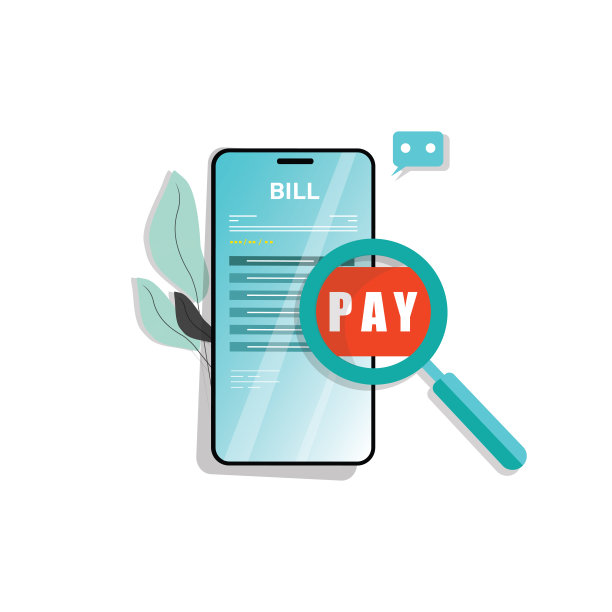 账单上方放大镜查看付款情况。学习支付账单。支付商品，服务，公用事业，餐厅。发票、支票、收据签名。纸质金融符号平面样式。矢量隔离股票插图图片下载