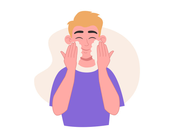 皮肤护理。男人用洗面奶。向量图形。图片下载