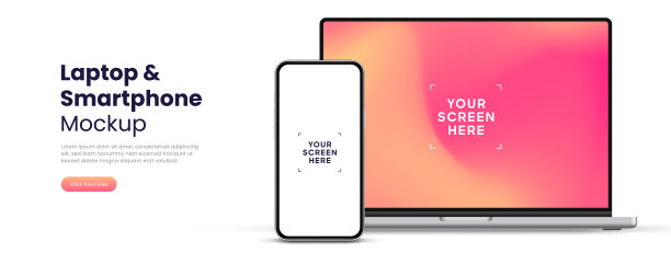 现代笔记本电脑样机前视图和智能手机样机高质量隔离在白色背景。笔记本样机和手机设备样机的ui ux应用程序和网站演示Stock Vector。图片下载