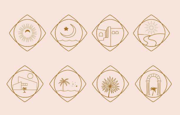 线条设计与太阳、窗户、建筑的集合。可编辑的矢量插图的社交媒体，图标图片下载