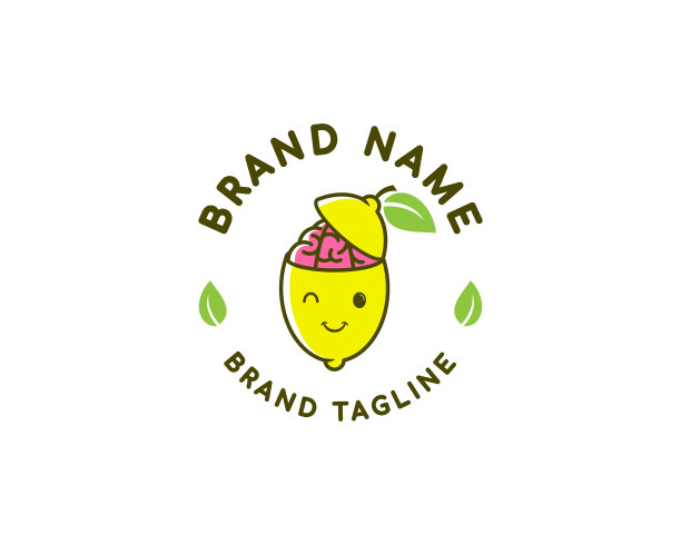 柠檬大脑的标志。把柠檬和大脑结合起来。水果标志模板设计。教育理念设计。图片下载