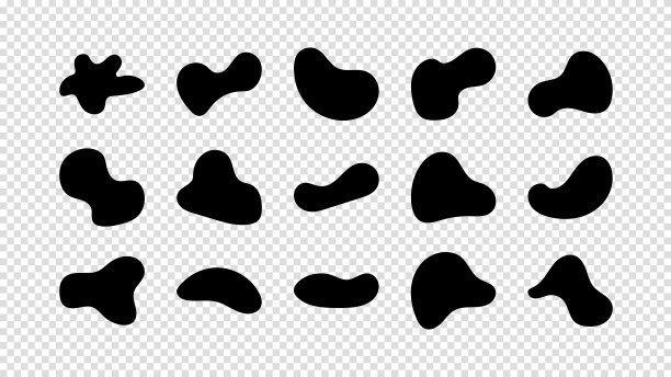 液体形状，圆形抽象元素。形成简单的斑点水。抽象的有机黑色流体斑点不规则形状集合为语音气泡。透明bg上的矢量插图。图片下载