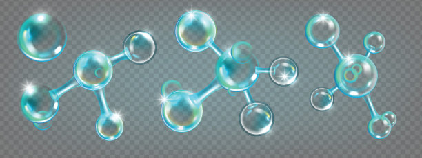 3D分子氧图标集，矢量美容护肤泡沫纳米配方套件，化学DNA细胞。图片下载