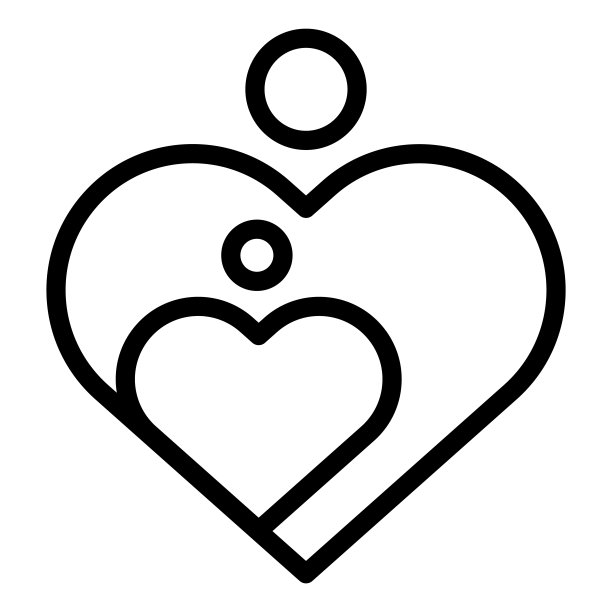 母子线图标。女人关怀的心形符号，白色背景上的轮廓式象形文字。关系标志移动概念网页设计。矢量图形。图片下载