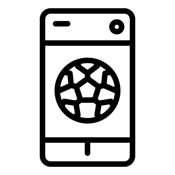 智能手机球类游戏线路图标。手机与足球或足球比赛的标志，轮廓风格象形文字在白色的背景。运动标志移动概念网页设计。矢量图形。图片下载