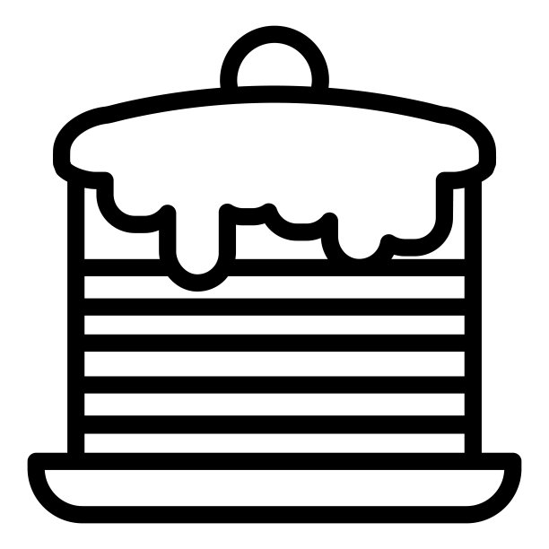 煎饼线图标。奶油蛋糕堆，早餐与香草和浆果符号，轮廓风格的象形文字在白色的背景。面包店标志移动概念网页设计。矢量图形。图片下载