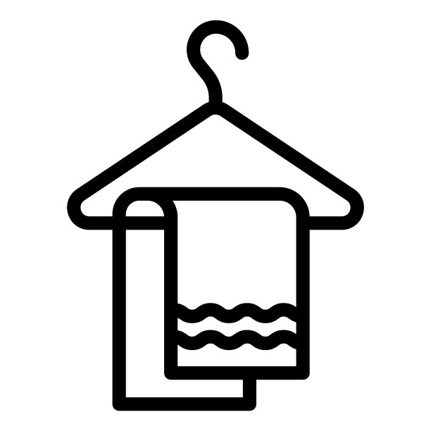 毛巾浴室线图标。手巾与波浪挂钩符号，轮廓风格象形文字在白色背景。酒店或家居招牌移动概念网页设计。矢量图形。图片下载