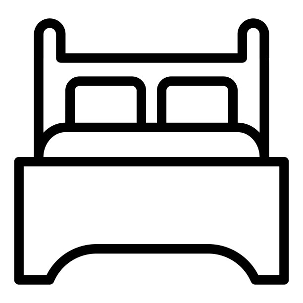 双床线图标。睡觉的地方，双家具对象符号，白色背景上的轮廓风格象形文字。酒店商业标识手机概念网页设计。矢量图形。图片下载