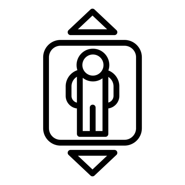 电梯线路图标。乘客电梯，人和上下箭头符号，白色背景上的轮廓式象形文字。酒店商业标识手机概念网页设计。矢量图形。图片下载