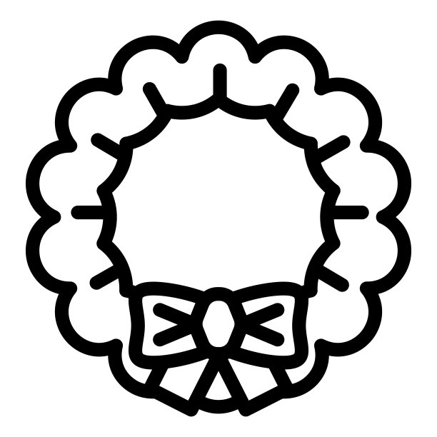 圣诞花环线图标。除夕冷杉树枝装饰符号，白底轮廓式象形文字。节日标牌移动概念网页设计。矢量图形。图片下载