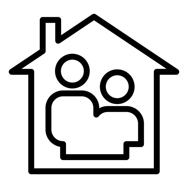 家庭线路图标。一对简单的剪影在房子的标志，轮廓风格的象形文字在白色的背景。关系标志移动概念网页设计。矢量图形。图片下载