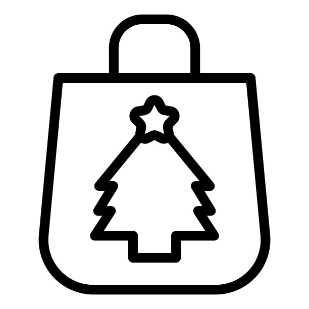 冬季购物包线图标。袋子的礼物与树的象征，轮廓风格象形文字在白色的背景。圣诞节日标牌移动概念网页设计。矢量图形。图片下载