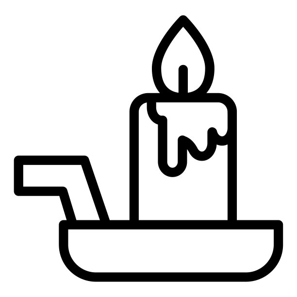 蜡烛上的烛台线图标。燃烧的火和蜡粘在盘子上。万圣节派对矢量概念，白色背景上的轮廓象形文字。图片下载