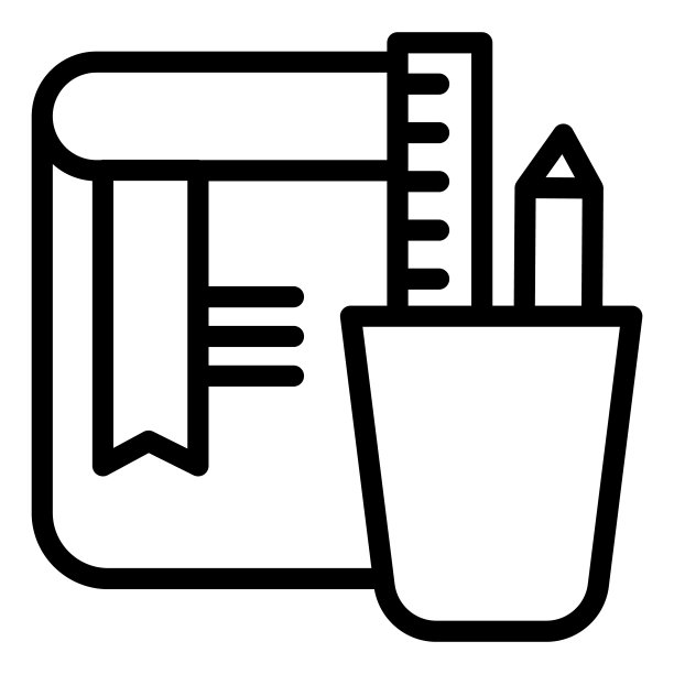 文具和笔记本线图标。学校或办公用品，书和杯子，铅笔和尺子。教育矢量概念，白色背景上的轮廓象形图。图片下载