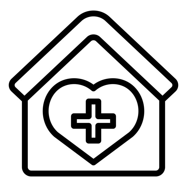 房子有心线图标。援助家庭矢量插图孤立的白色。诊所轮廓样式设计和应用程序。图片下载