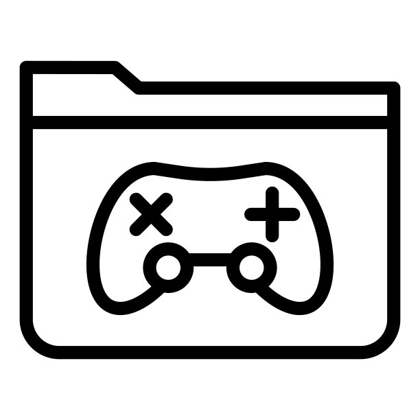 游戏文件夹线图标。文件夹与游戏垫矢量插图隔离在白色。计算机文件夹大纲样式设计的和应用程序。图片下载