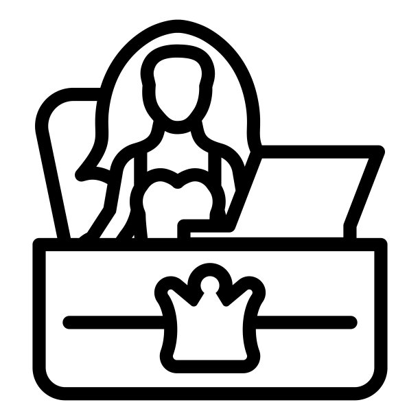 前台线路图标。秘书办公室矢量插图孤立的白色。女孩雇主大纲风格设计和应用程序。图片下载