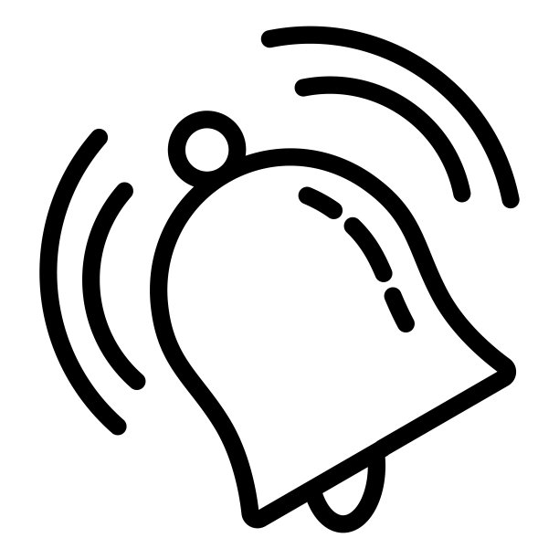 钟线图标。铃声响起，早晨的闹铃信号。学校矢量概念，白色背景上的轮廓象形图。图片下载