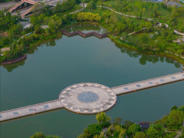 城市湖滨公园的航拍照片图片下载