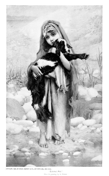 漂亮的穆斯林女孩抱着一只山羊，摄于G·费里尔的《祖莱卡的宠物》，艺术史图片下载