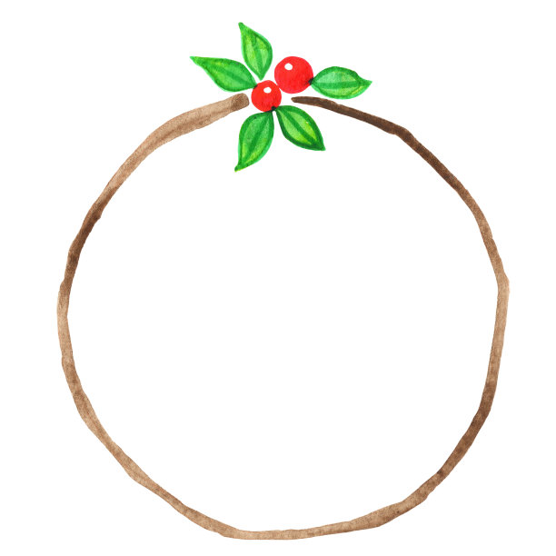 野生红浆果和绿叶花环水彩画装饰在圣诞节和秋季季节图片下载