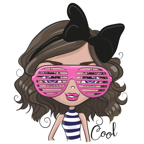 卡通女孩与粉红色的眼镜在白色的背景图片下载