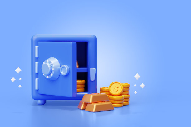 保险箱与金钱和金条图标3d背景插图图片下载