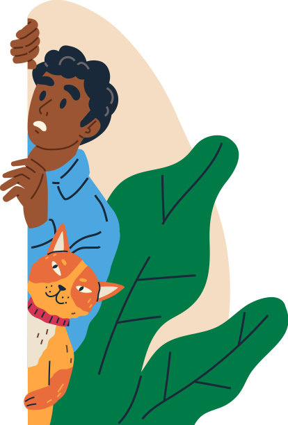 年轻人和他的猫监视着偷偷摸摸图片下载