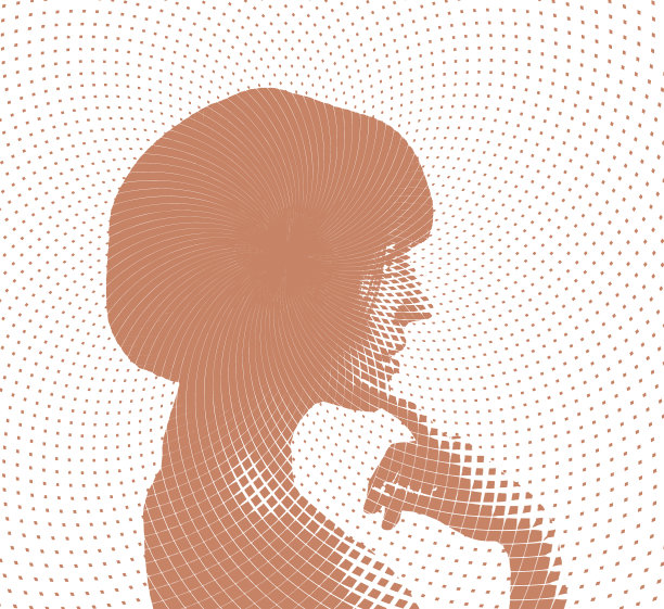 一幅沉思的年轻女子的肖像，手指抵着下巴图片下载