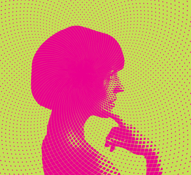 一幅沉思的年轻女子的肖像，手指抵着下巴图片下载