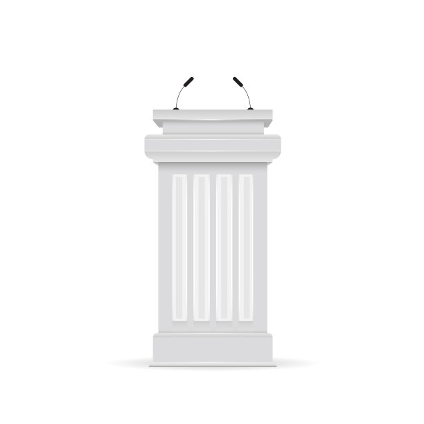 白色讲台上有麦克风的论坛图片下载