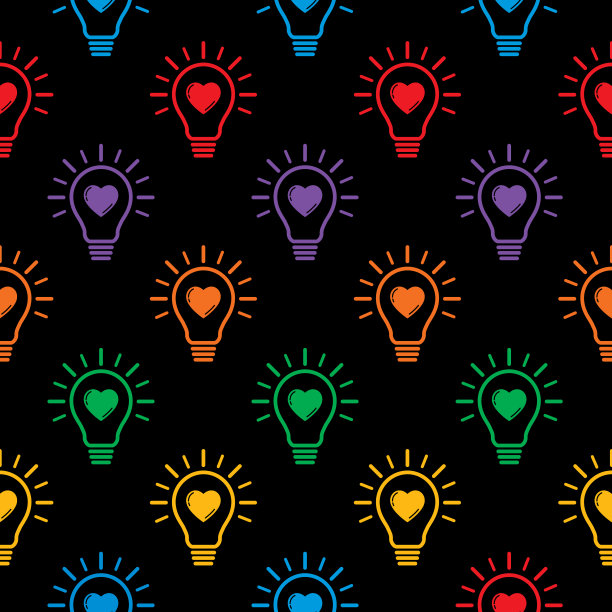彩色灯泡心形无缝图案图片下载