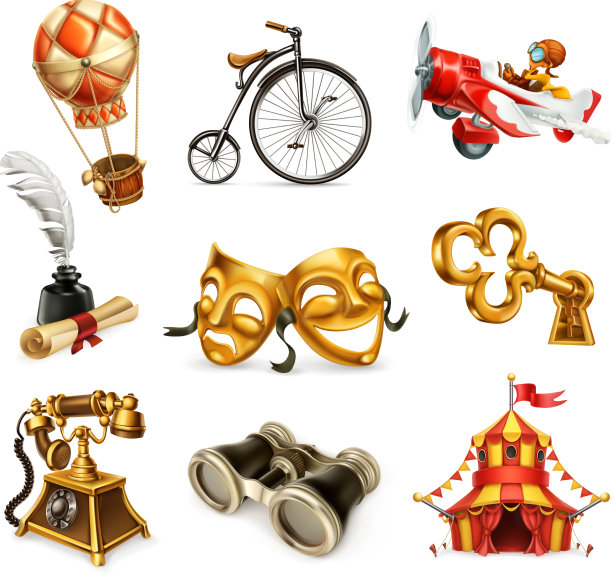 旧对象复古图标集3d图片下载