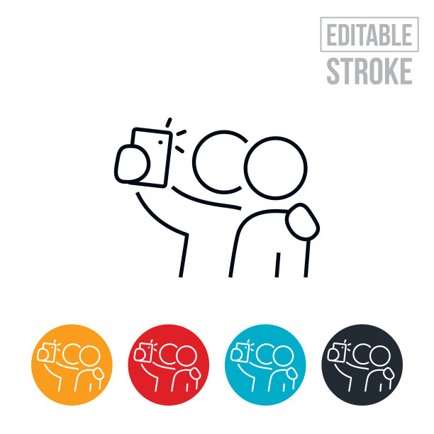 一个人的手臂围绕另一个人的肩膀一起自拍细线图标-可编辑的笔画图片下载