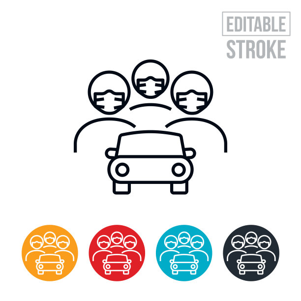 拼车戴面具细线图标-可编辑的笔触图片下载