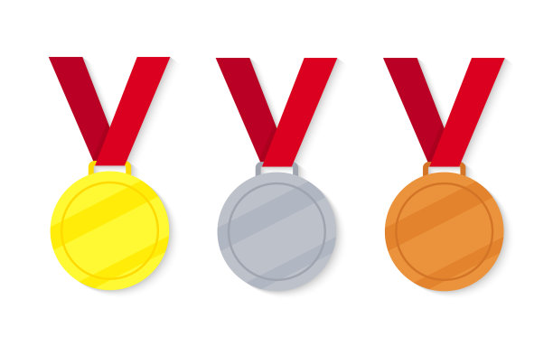 金牌，银牌和铜牌图标集奖章集图片下载