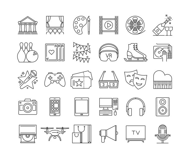 娱乐单线图标集图片下载