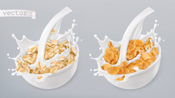 燕麦片和牛奶飞溅玉米片3d图片下载