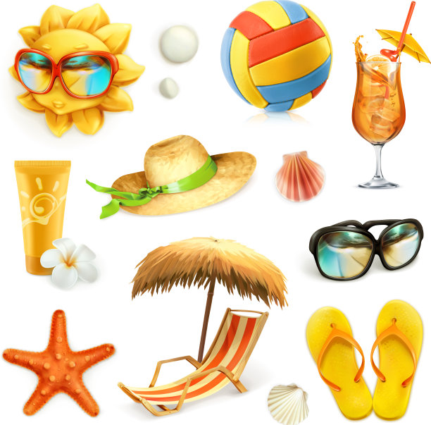 夏季海滩的图标集图片下载
