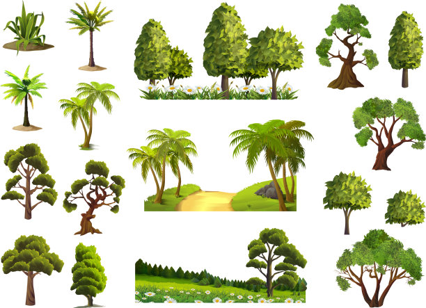 树木自然森林图标集图片下载