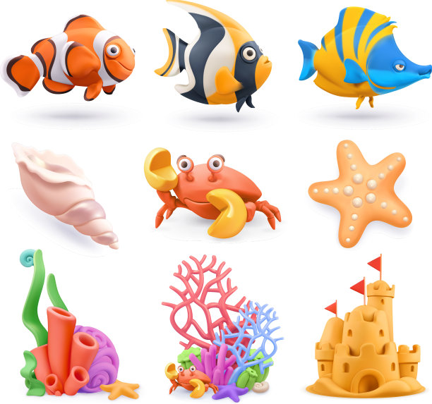 海底世界卡通图标集热带鱼图片下载