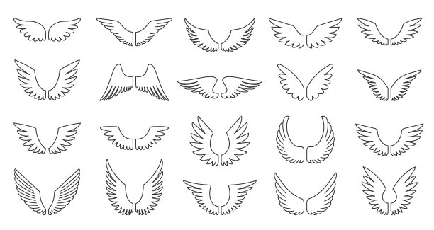 白色天使鸟翅膀航空飞平图标集图片下载