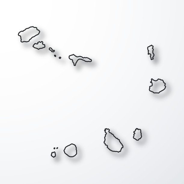 佛得角地图-黑色轮廓与阴影在白色背景图片下载