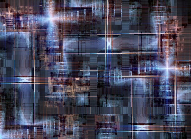 电脑零件或未来主义建筑。抽象分形故障艺术背景。图片下载
