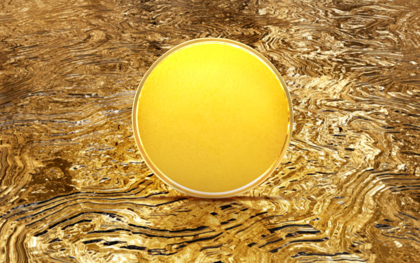 空白模板的金币或奖牌与金属纹理在金色的背景。图片下载