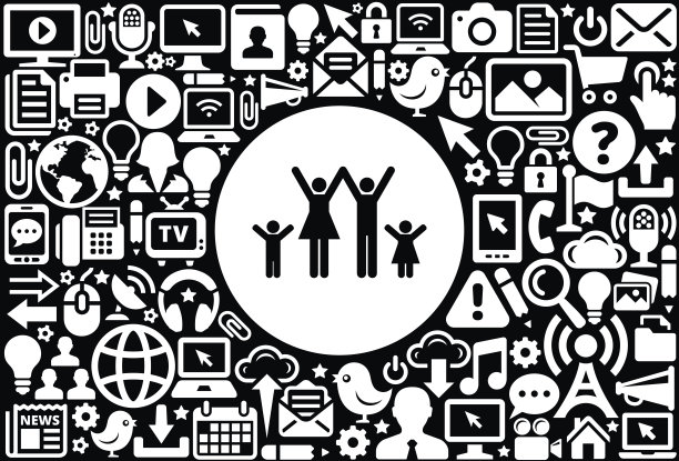 简笔画家庭图标黑白互联网技术背景图片下载