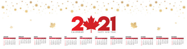 加拿大的概念。日历2021设计模板周从周日开始。股票插图图片下载